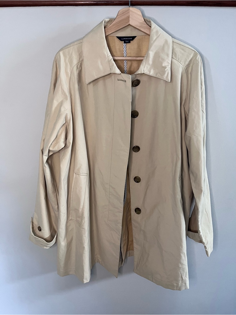 Lands‎ End Tan Cotton Blend Button Front Car Coat Jacket Womens XL 18-20